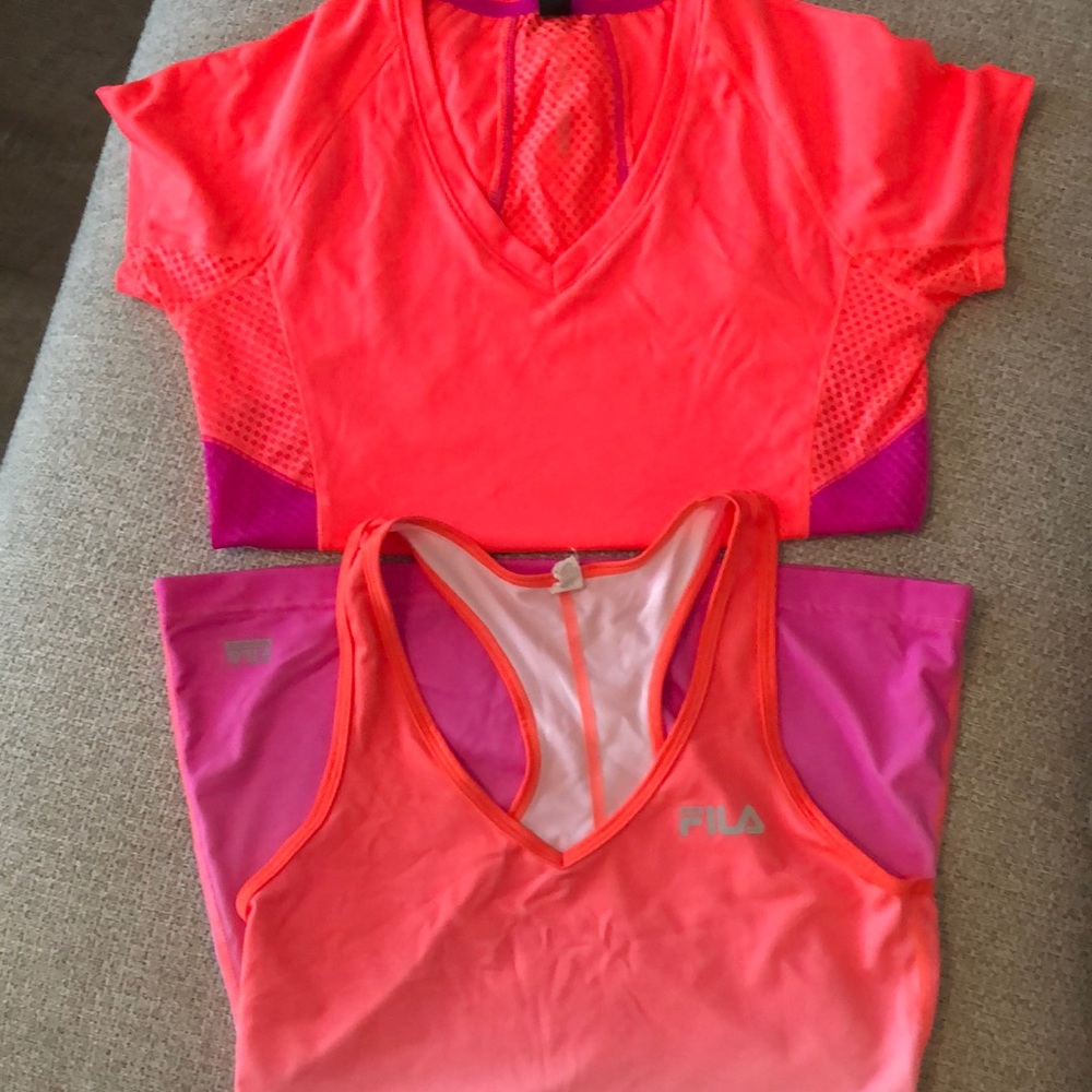 Lot 2 running exercise shirts Fila, H2 sz S neon